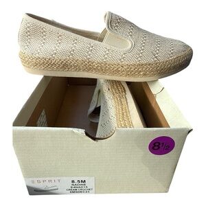 Esprit Women's Cream Crochet Tan Espadrille Slip-Ons Size 8.5 NWT Cruise